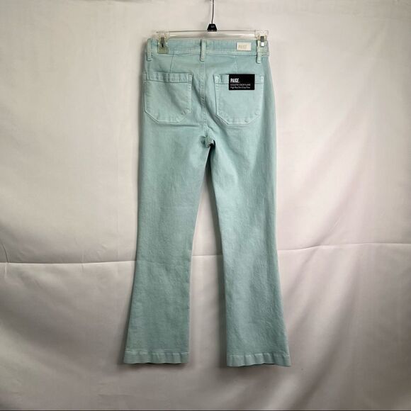 PAIGE Colette Crop Flare High Rise Slim Jeans in seafoam green Brand New size 24 - Picture 7 of 16